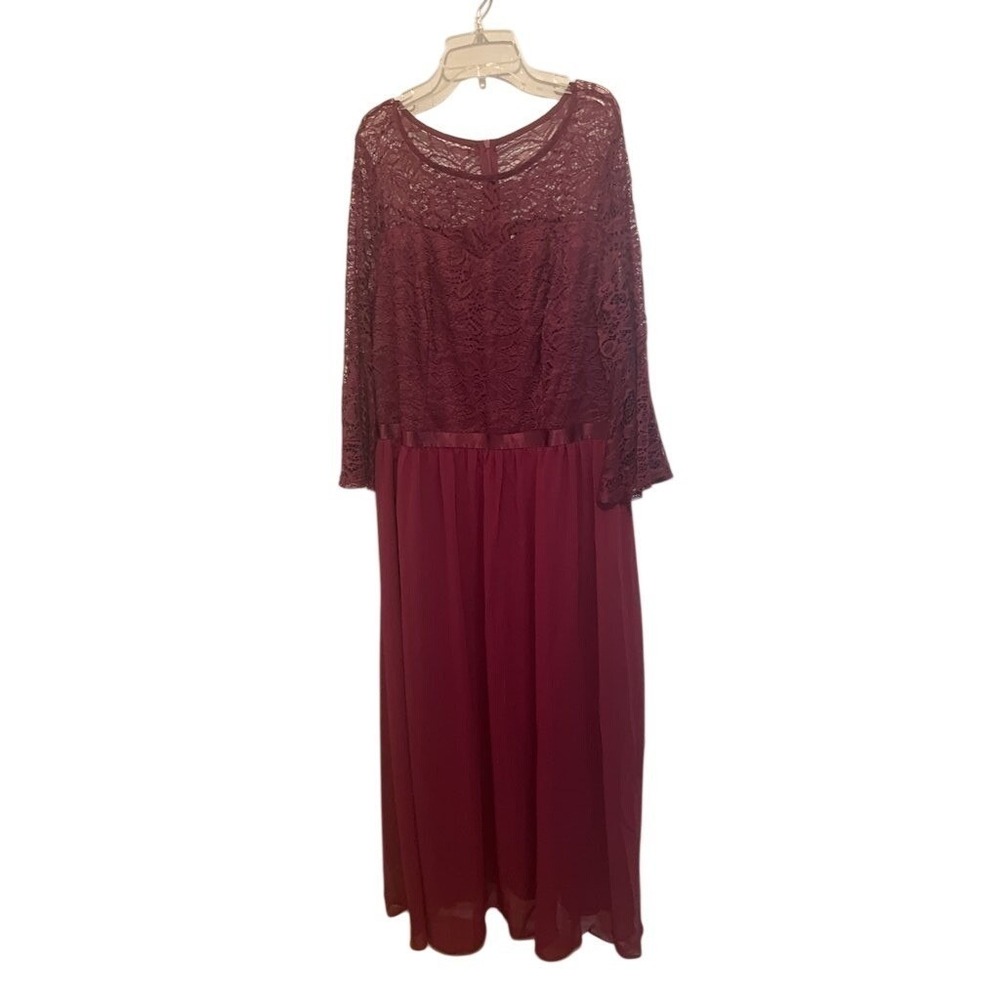 Wedtrend Burgundy‎ Lace Long Sleeve Dress
